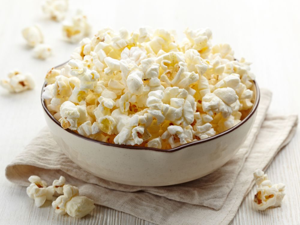 Popcorn in a white bowl